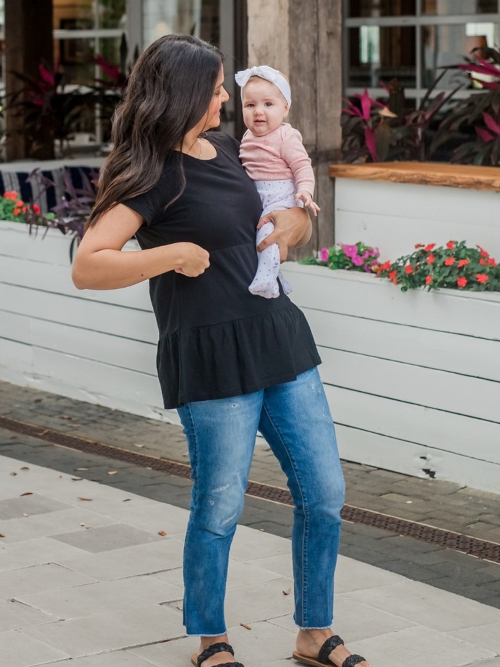 Nursing Queen Cotton Black Short-Sleeve Peplum Full Zip Nursing Top